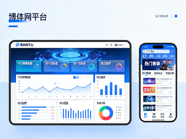 博体网平台网页与移动端界面展示，体现清晰的数据可视化设计